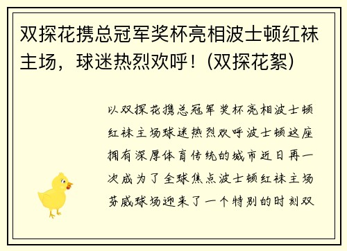 双探花携总冠军奖杯亮相波士顿红袜主场，球迷热烈欢呼！(双探花絮)