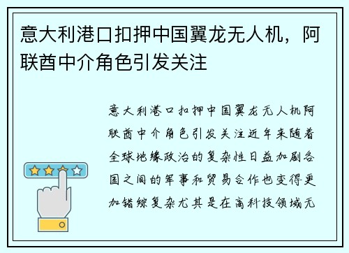 意大利港口扣押中国翼龙无人机，阿联酋中介角色引发关注