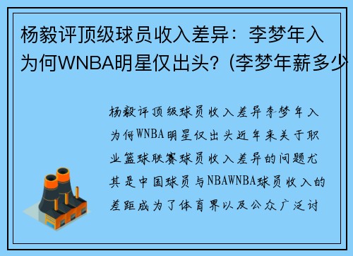 杨毅评顶级球员收入差异：李梦年入为何WNBA明星仅出头？(李梦年薪多少)